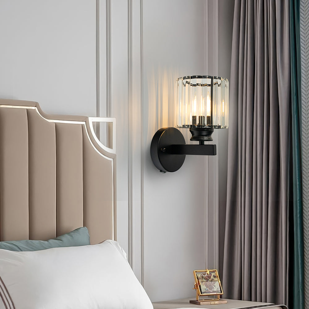 Quisso Modern Wall Sconce Light with Glass Shade - Elegant Black and Transparent Design for Atmosphere