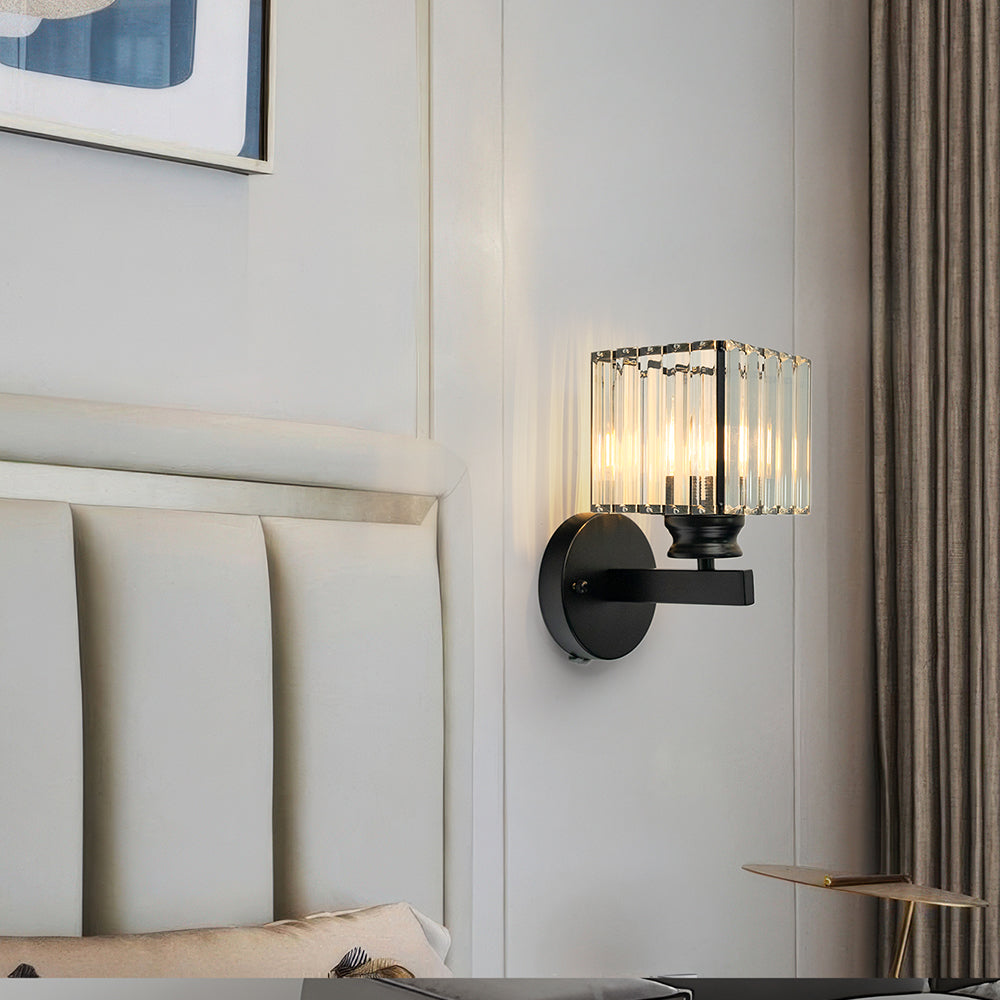 Quisso Modern Wall Sconce Light with Glass Shade - Elegant Black and Transparent Design for Atmosphere