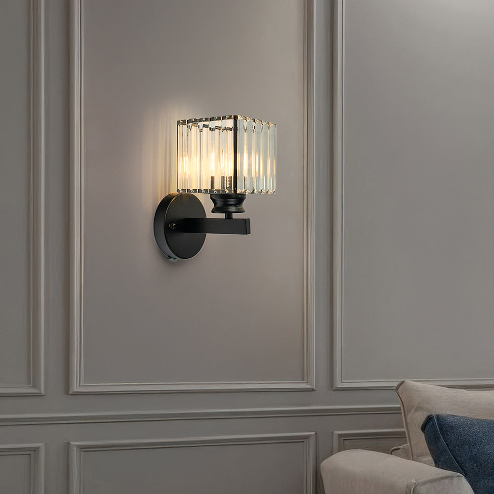 Quisso Modern Wall Sconce Light with Glass Shade - Elegant Black and Transparent Design for Atmosphere