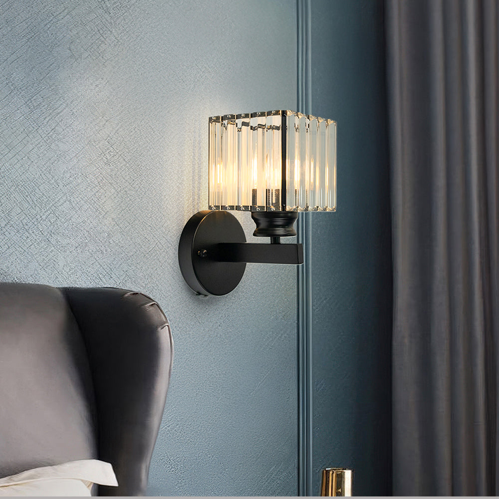 Quisso Modern Wall Sconce Light with Glass Shade - Elegant Black and Transparent Design for Atmosphere