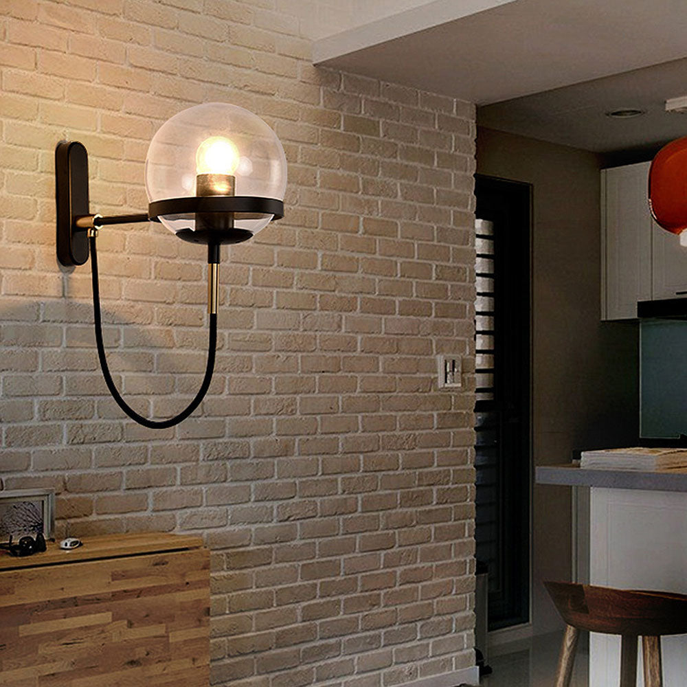 Retro Style | Wall Lamp with Glass Ball and Metal Frame | Elegant Lighting for Modern Interior
