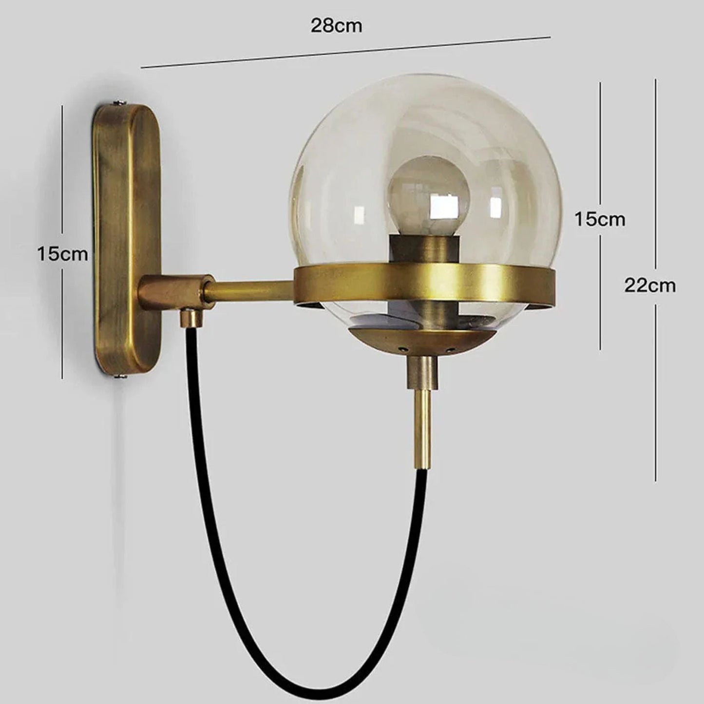 Retro Style | Wall Lamp with Glass Ball and Metal Frame | Elegant Lighting for Modern Interior