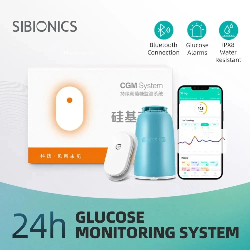 Sibionics Glukometr s 24hodinovým monitorováním hladiny glukózy v krvi v reálném čase, tester pro cukrovku, senzor pro monitorování zdraví pro domácí skener bez prstů
