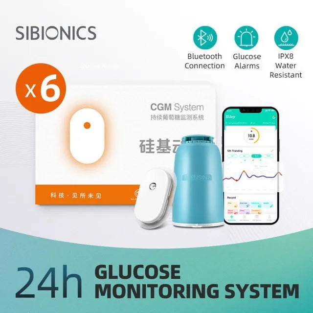Sibionics Glukometr s 24hodinovým monitorováním hladiny glukózy v krvi v reálném čase, tester pro cukrovku, senzor pro monitorování zdraví pro domácí skener bez prstů
