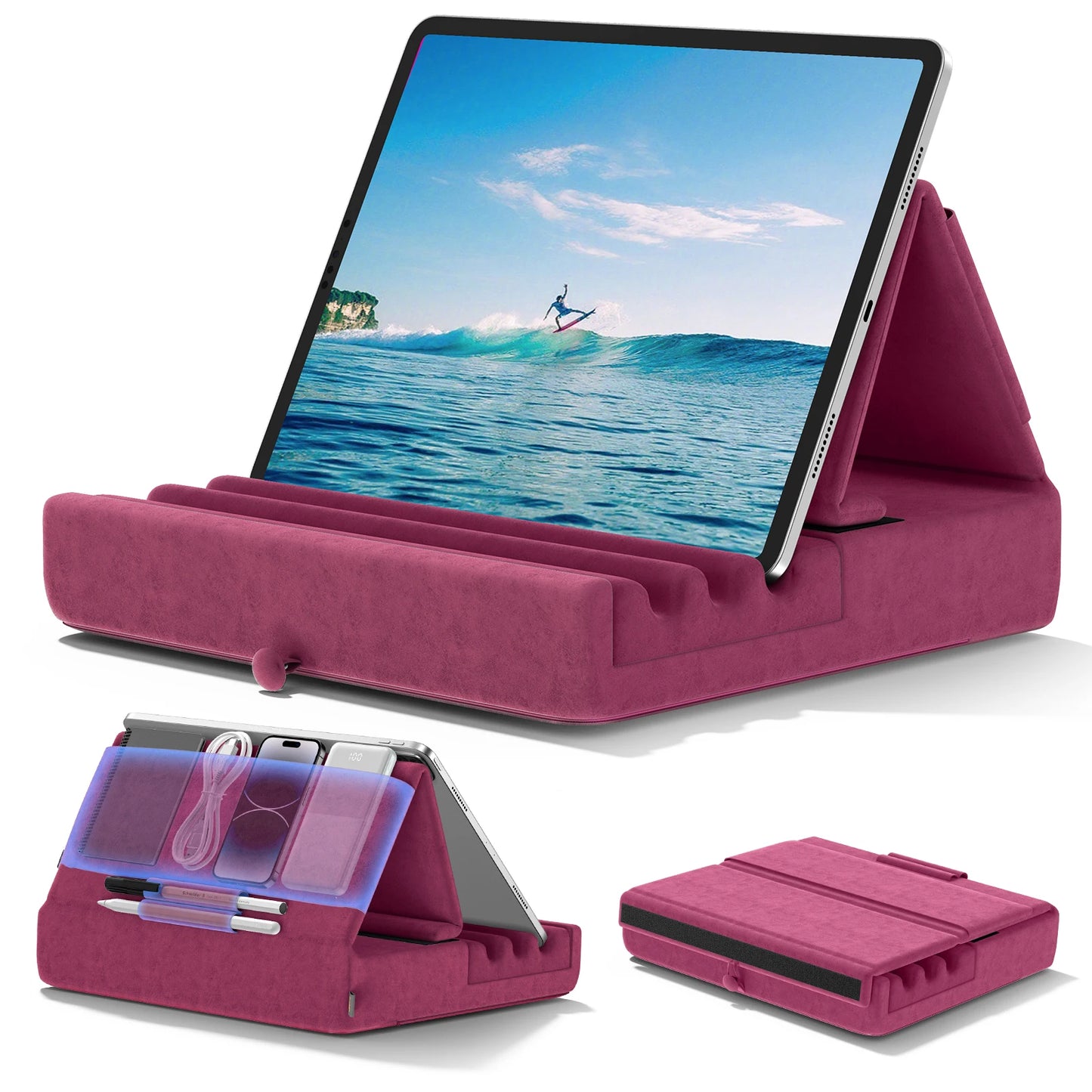 Skládací držák na tablet KDD, stojan na iPad pro klínovou postel a stůl, měkká podložka na tablet, dokovací stanice s kapsou a držákem na stylus pro iPad Pro