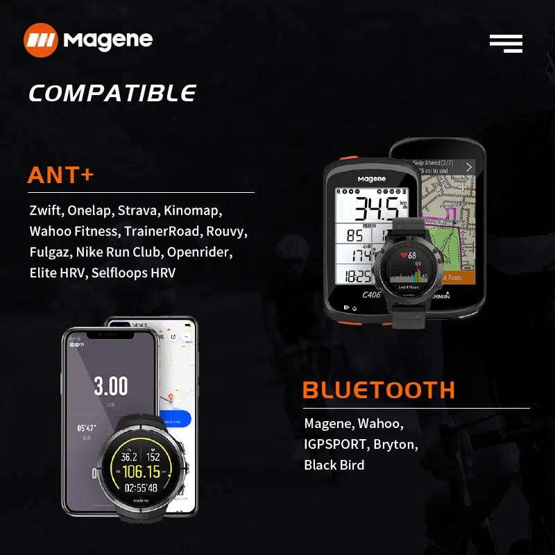 Snímač tepové frekvence Magene Mover H64 s duálním režimem, ANT a Bluetooth, s hrudním popruhem, cyklistický počítač pro Wahoo Garmin Sports Monitor