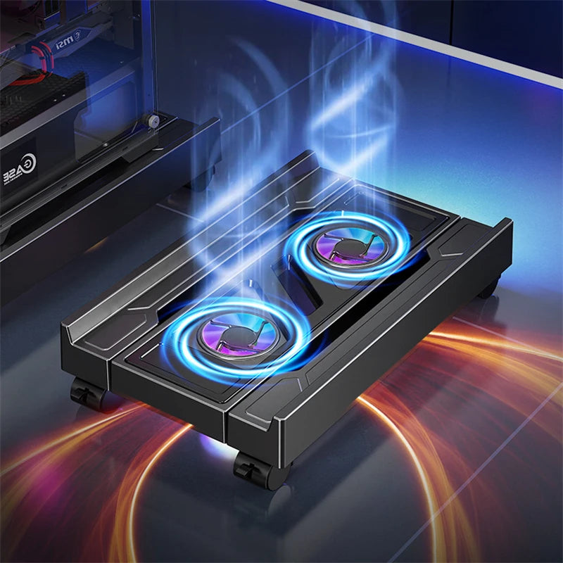 Stojan pro mobilní PC, nastavitelný držák CPU, teleskopický stolní stojan, vozík pro CPU s RGB chladicím ventilátorem, odvod tepla