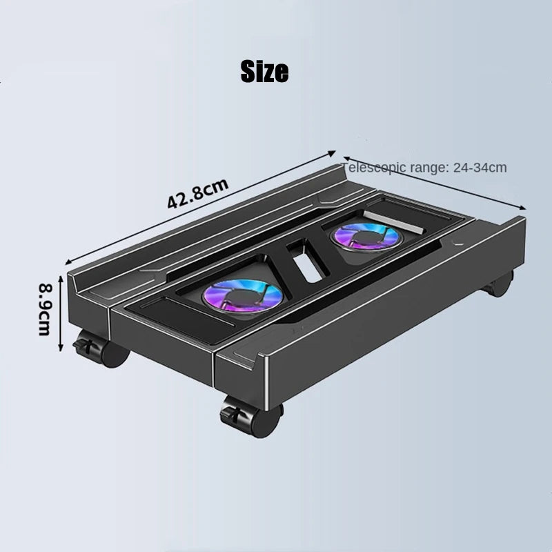 Stojan pro mobilní PC, nastavitelný držák CPU, teleskopický stolní stojan, vozík pro CPU s RGB chladicím ventilátorem, odvod tepla