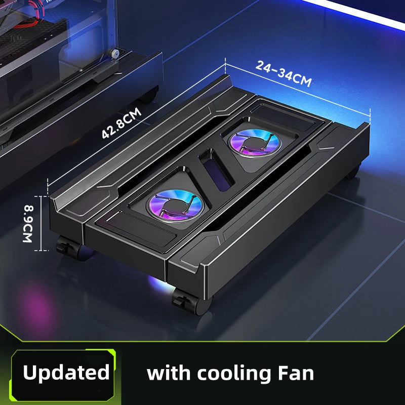 Stojan pro mobilní PC, nastavitelný držák CPU, teleskopický stolní stojan, vozík pro CPU s RGB chladicím ventilátorem, odvod tepla