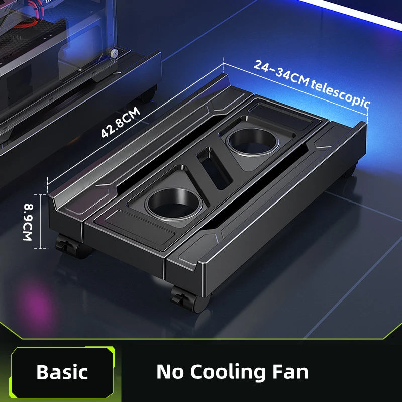 Stojan pro mobilní PC, nastavitelný držák CPU, teleskopický stolní stojan, vozík pro CPU s RGB chladicím ventilátorem, odvod tepla
