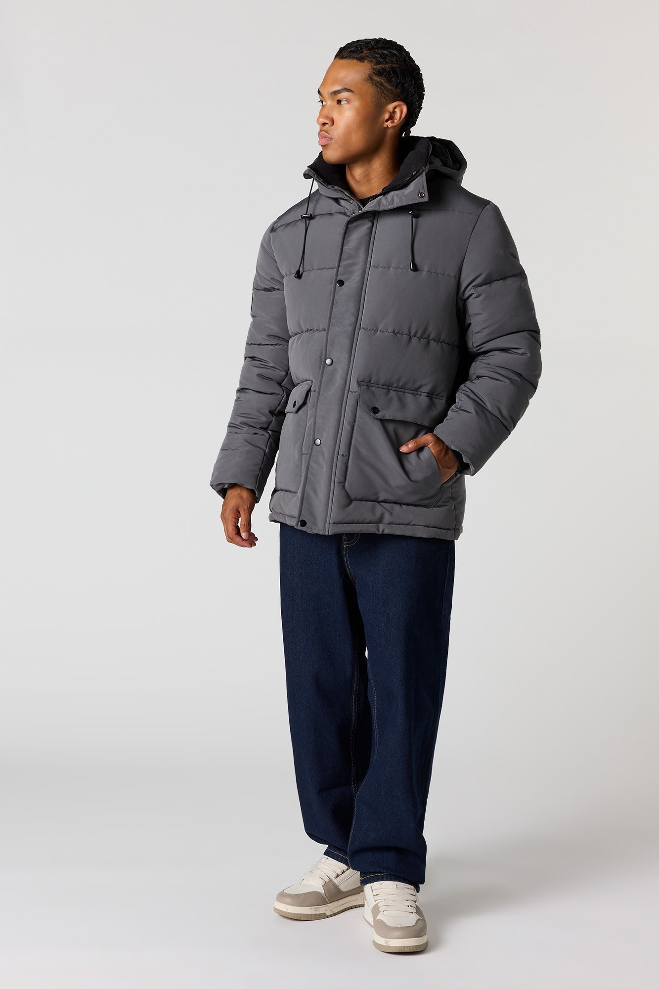 Stylish Black Puffer Jacket for Men & Women with Removable Hood - Ultimate Comfort & Versatile Design 2