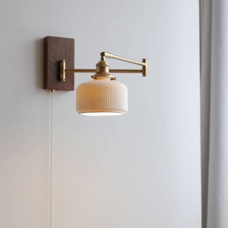 Stylish Wall Sconce Lighting with Wood and Brass Design - Modern Wall Lamp for Living Room, Bedroom, or Hallway - E26/E27, 60W