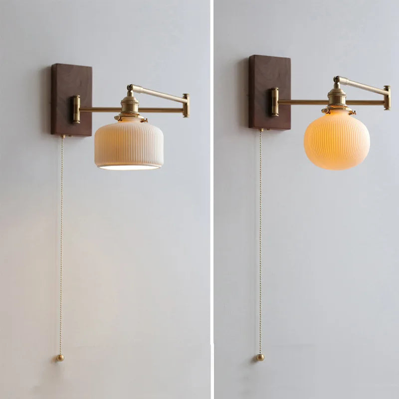 Stylish Wall Sconce Lighting with Wood and Brass Design - Modern Wall Lamp for Living Room, Bedroom, or Hallway - E26/E27, 60W