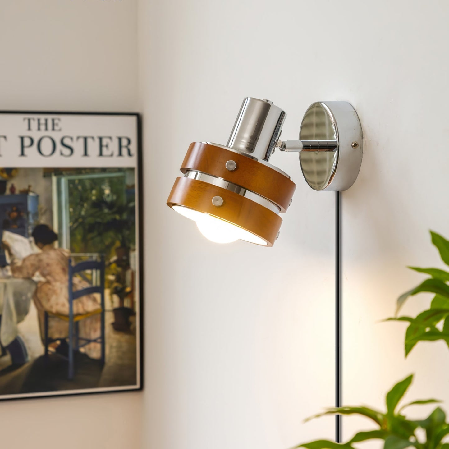 Modern Wall Sconce Lighting with Walnut Wood and Inline Switch - Stylish Wall Lamp for Bedroom and Living Room