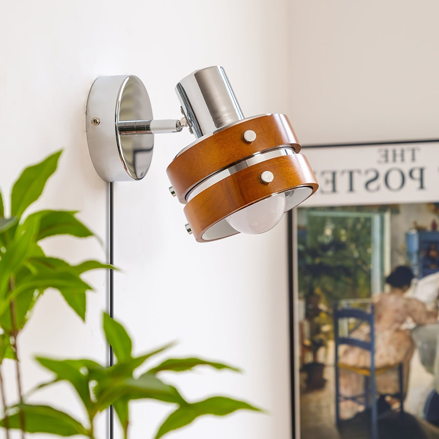 Modern Wall Sconce Lighting with Walnut Wood and Inline Switch - Stylish Wall Lamp for Bedroom and Living Room