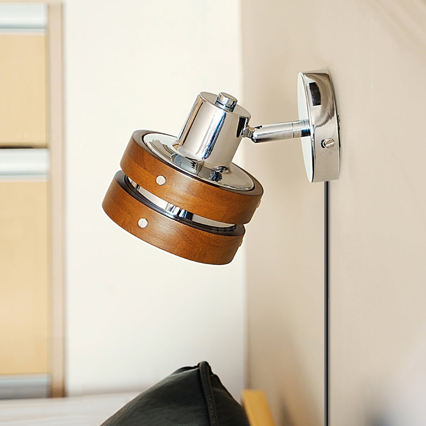 Modern Wall Sconce Lighting with Walnut Wood and Inline Switch - Stylish Wall Lamp for Bedroom and Living Room