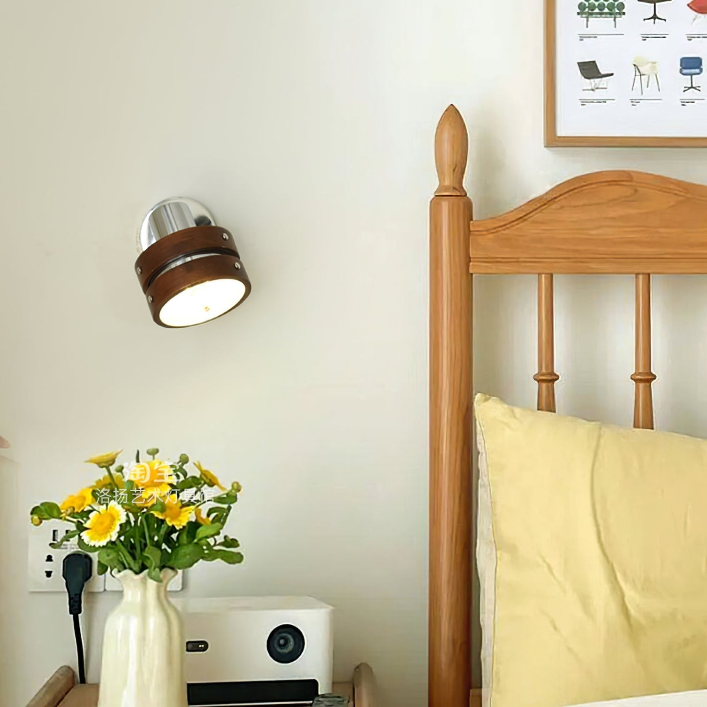 Modern Wall Sconce Lighting with Walnut Wood and Inline Switch - Stylish Wall Lamp for Bedroom and Living Room