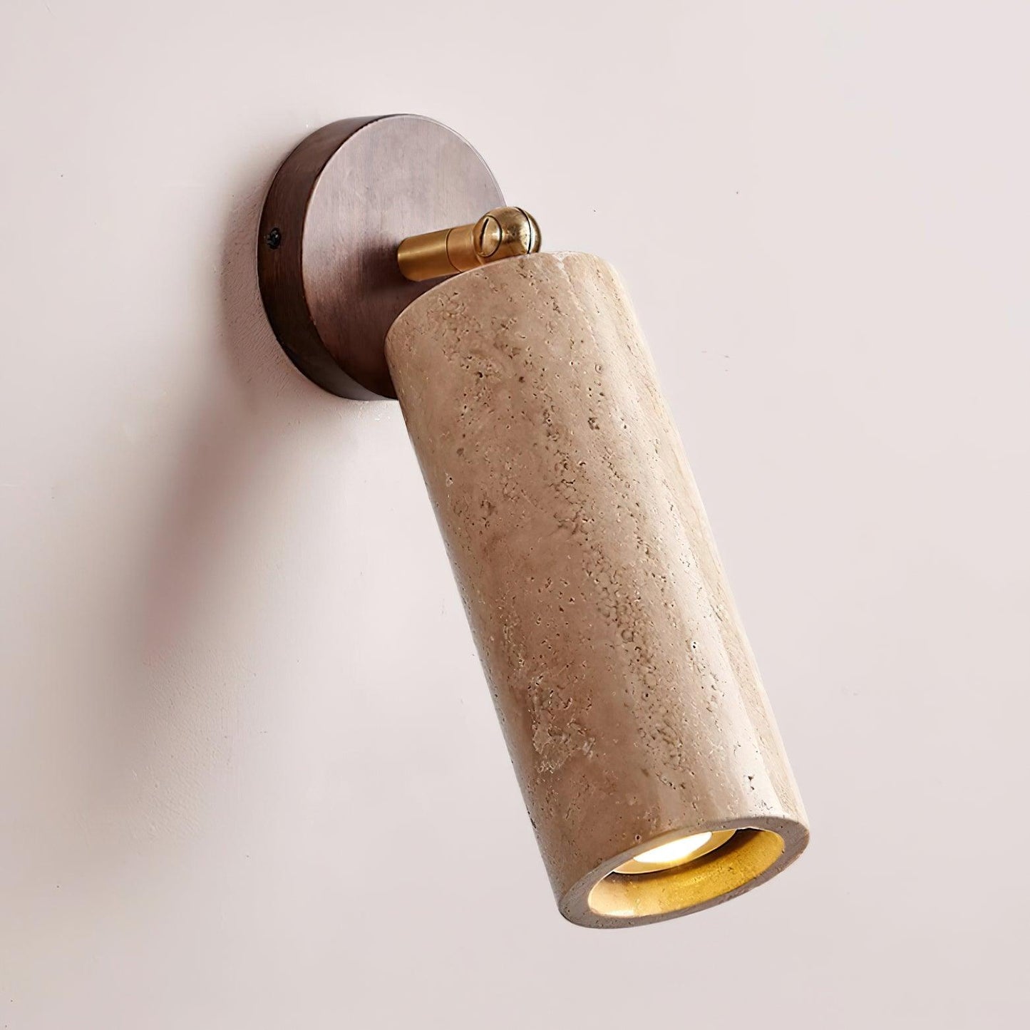 Stylish Bathroom Wall Lamp with Travertine and Wood - Compact Design for Modern Interiors, Ideal Wall Sconce for Wet Spaces