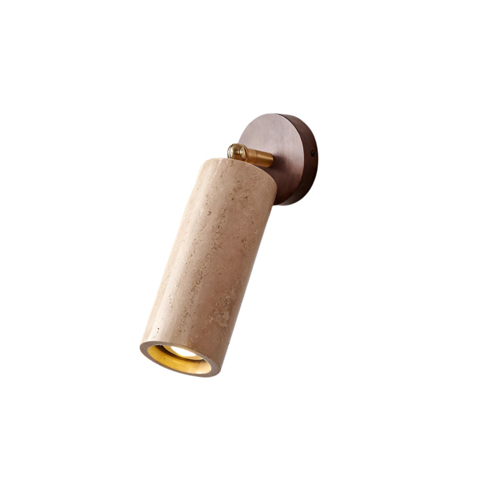 Stylish Bathroom Wall Lamp with Travertine and Wood - Compact Design for Modern Interiors, Ideal Wall Sconce for Wet Spaces