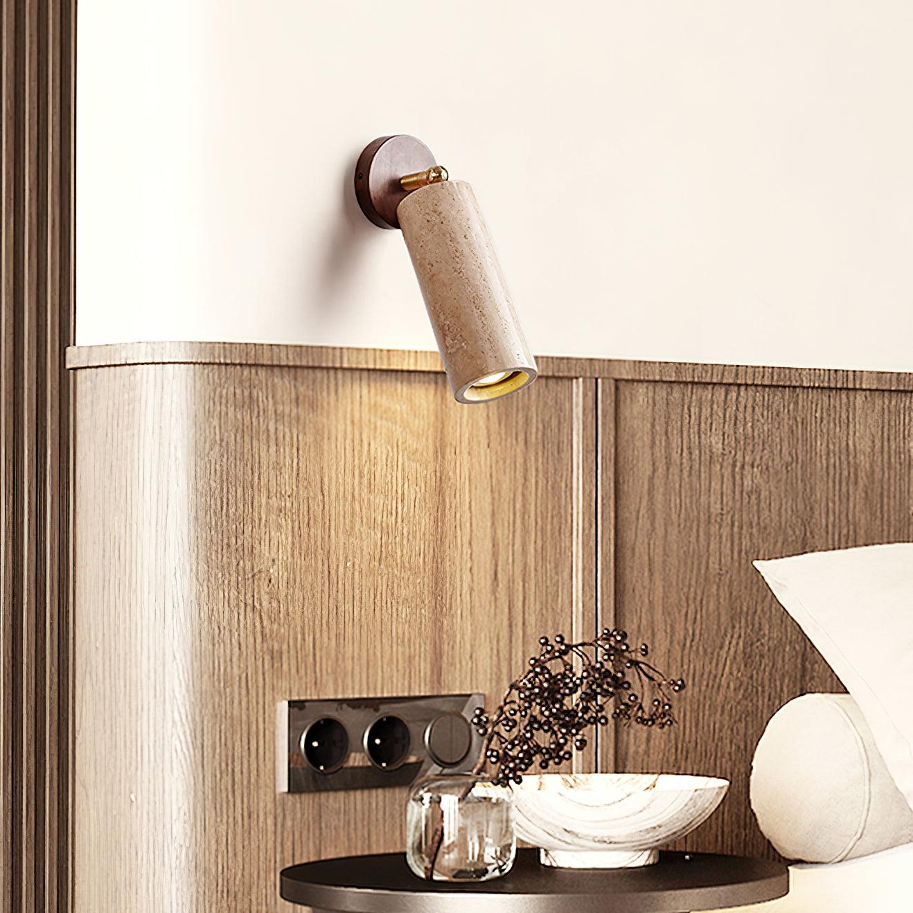 Stylish Bathroom Wall Lamp with Travertine and Wood - Compact Design for Modern Interiors, Ideal Wall Sconce for Wet Spaces