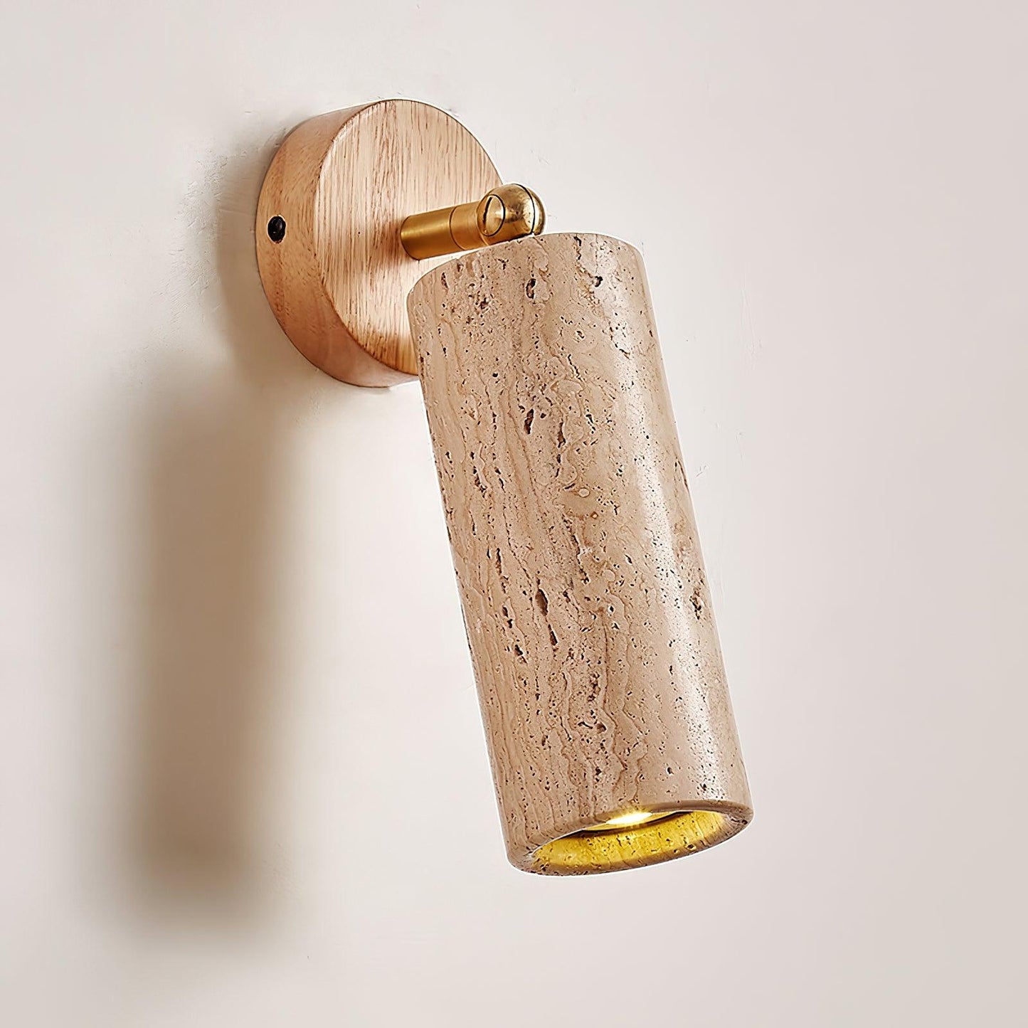 Stylish Bathroom Wall Lamp with Travertine and Wood - Compact Design for Modern Interiors, Ideal Wall Sconce for Wet Spaces
