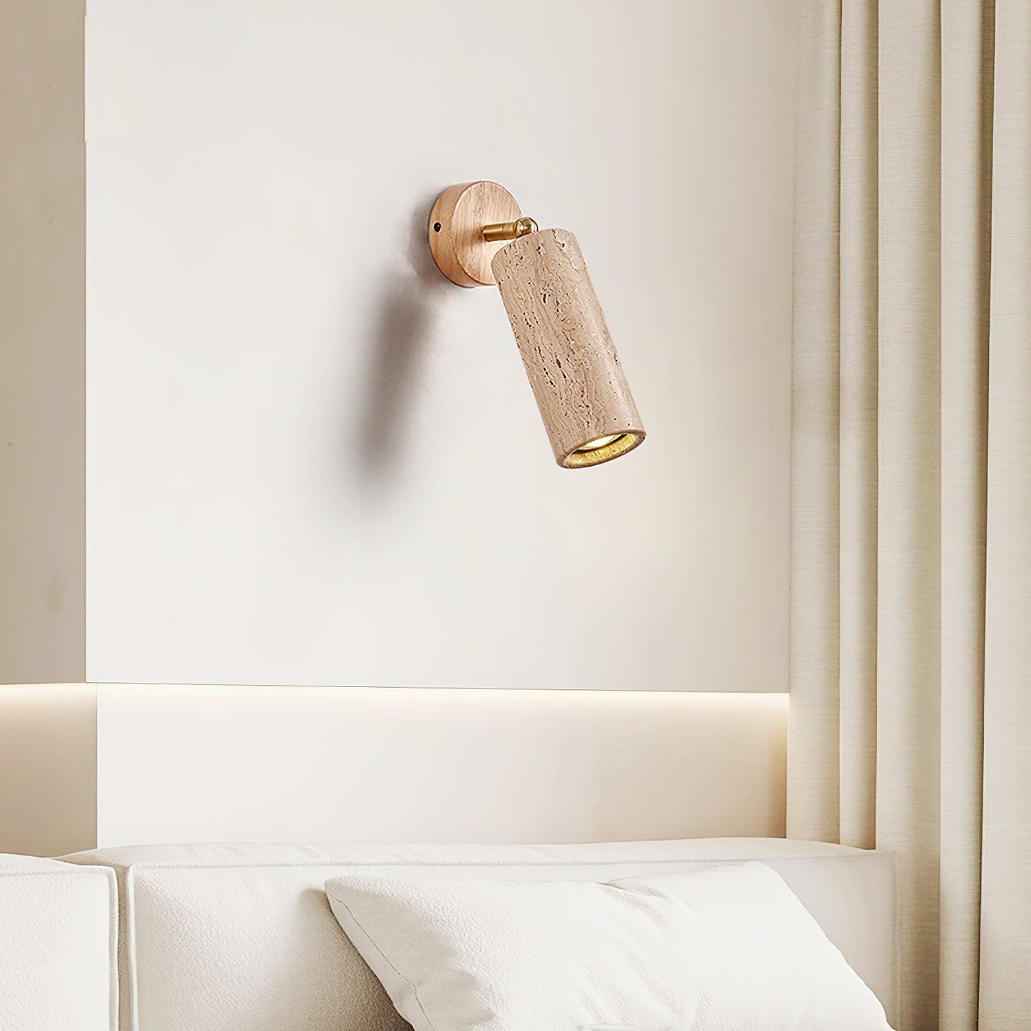 Stylish Bathroom Wall Lamp with Travertine and Wood - Compact Design for Modern Interiors, Ideal Wall Sconce for Wet Spaces