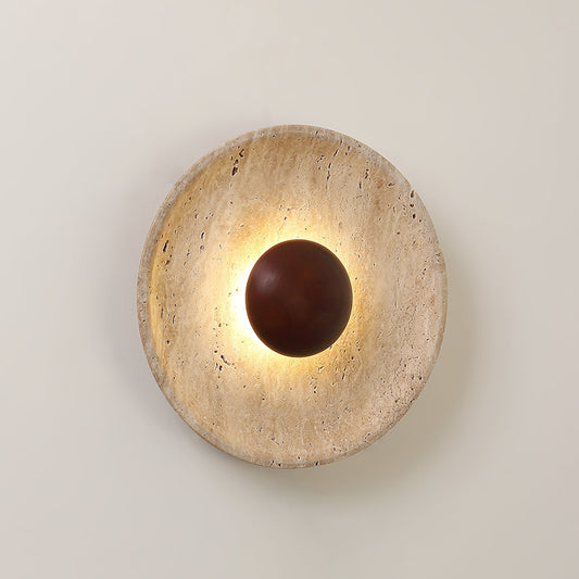 Telaho | Travertine wall lamp with wooden base | Elegant lighting for modern interiors
