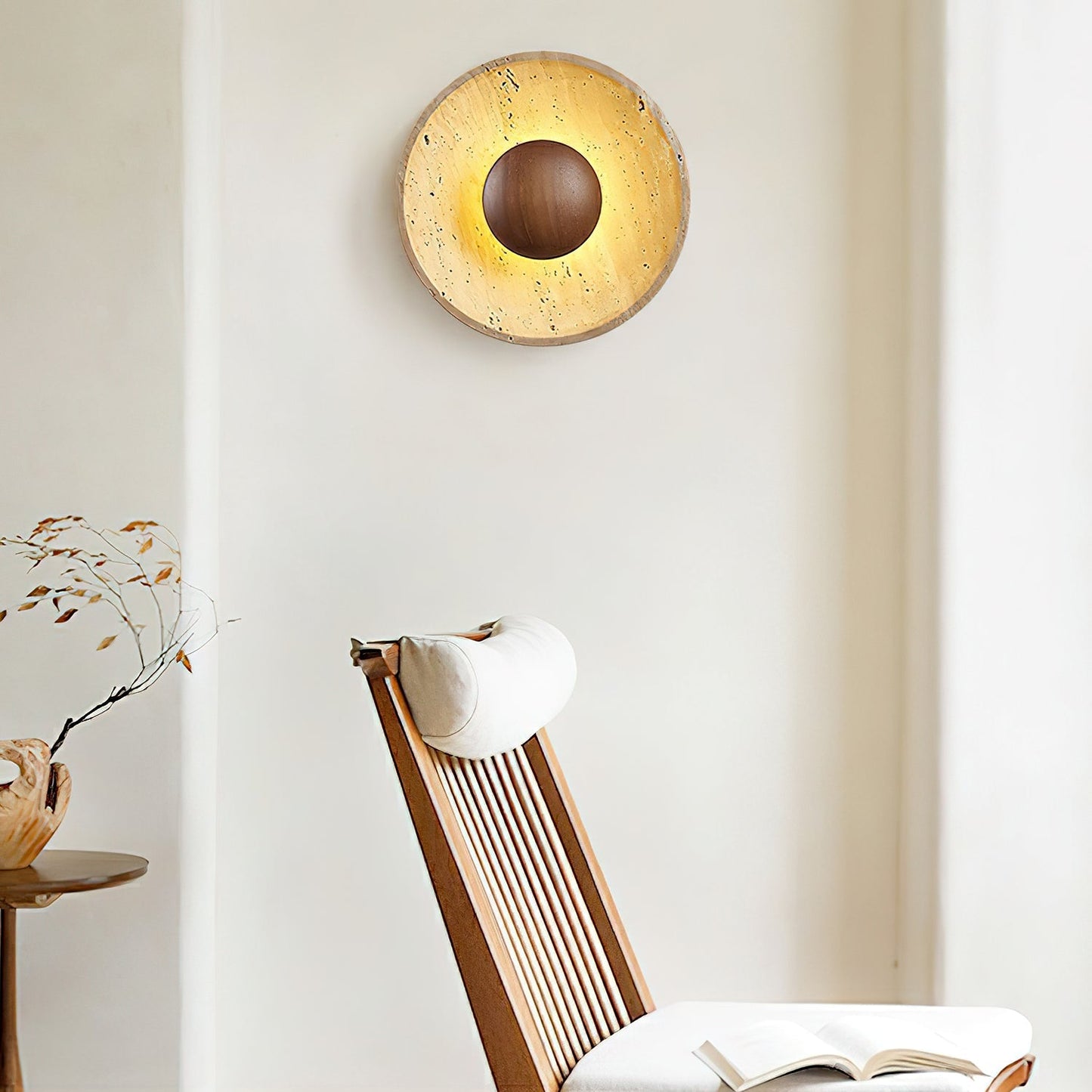 Telaho | Travertine wall lamp with wooden base | Elegant lighting for modern interiors