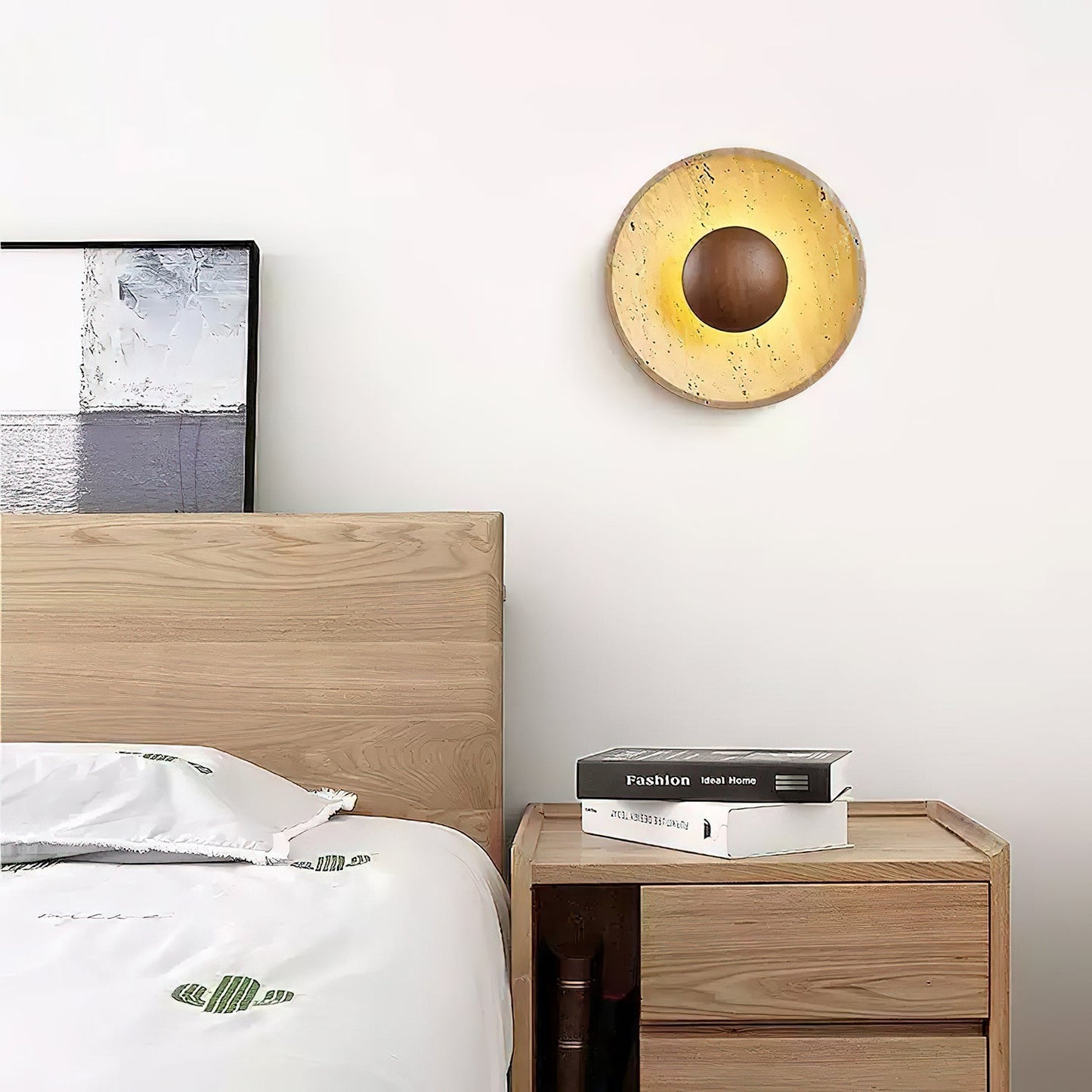 Telaho | Travertine wall lamp with wooden base | Elegant lighting for modern interiors
