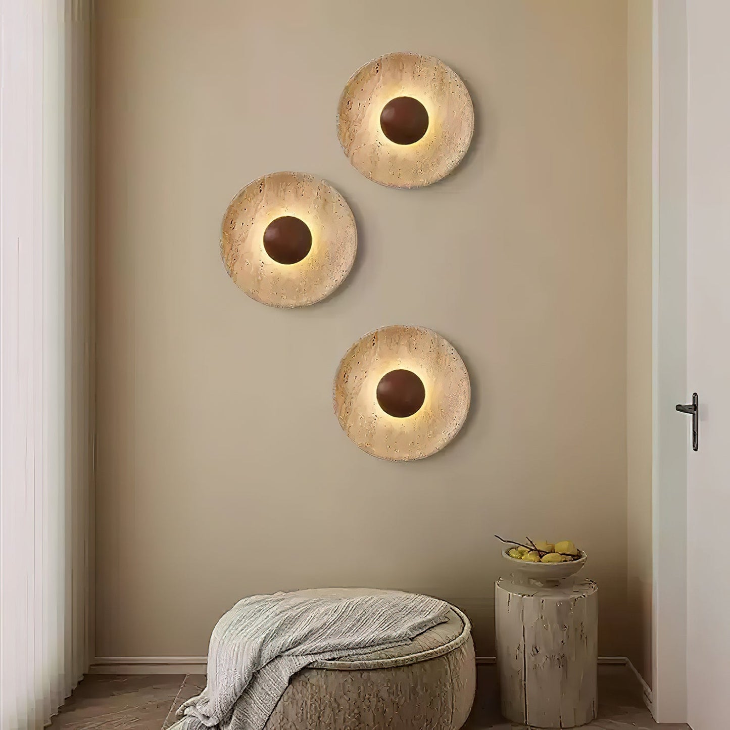 Telaho | Travertine wall lamp with wooden base | Elegant lighting for modern interiors