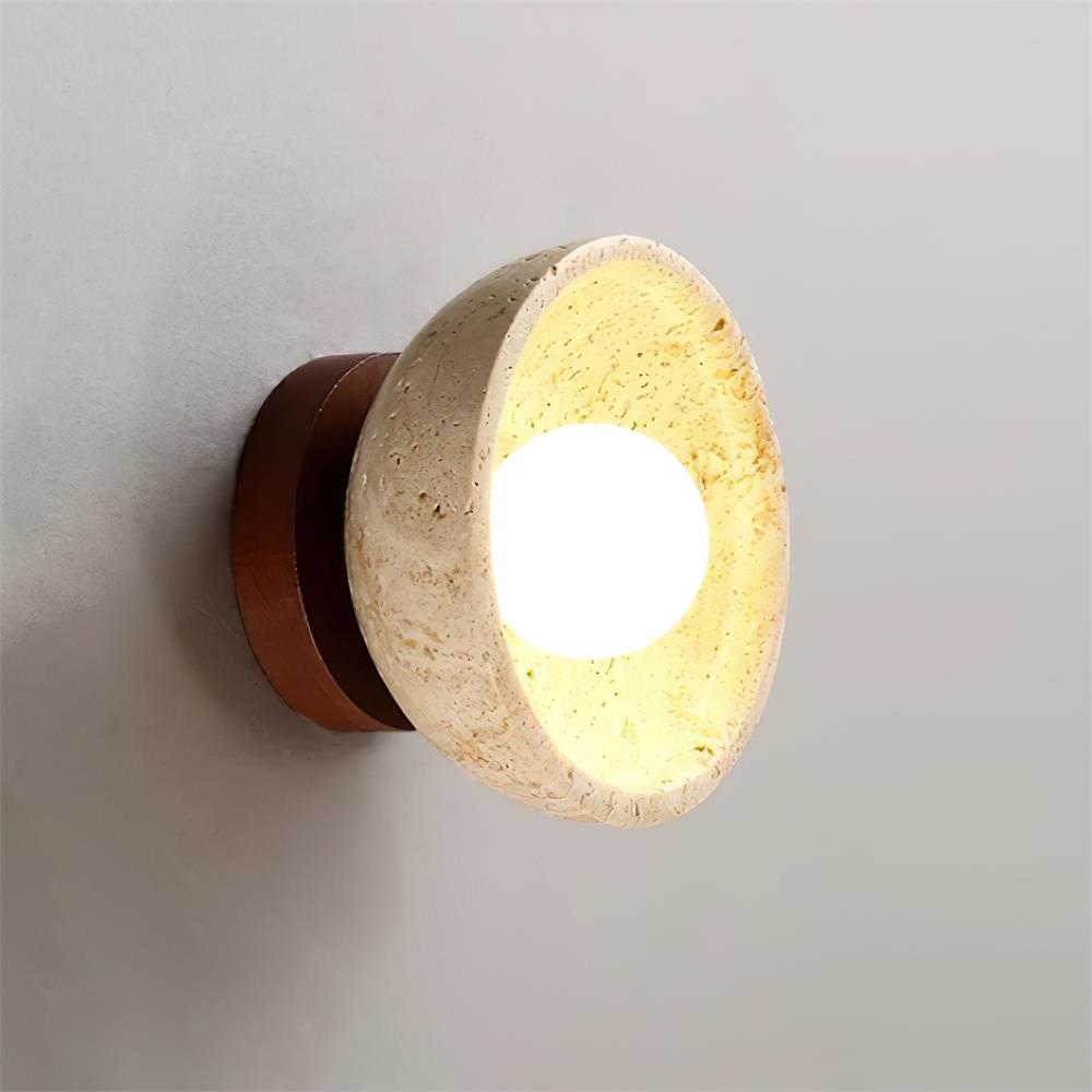 Elegant Travertine Wall Sconce Lighting with White Glass Globe - Modern Rustic Wall Lamp for Living Room, Bedroom, and Hallway