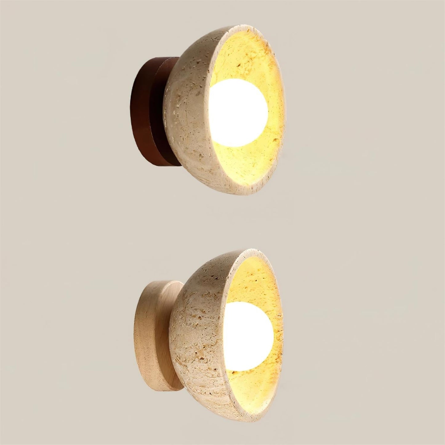 Elegant Travertine Wall Sconce Lighting with White Glass Globe - Modern Rustic Wall Lamp for Living Room, Bedroom, and Hallway