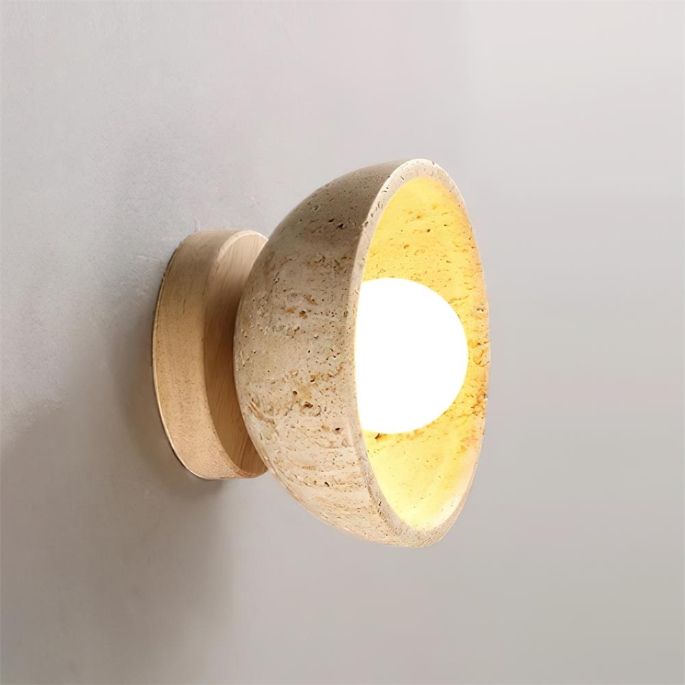 Elegant Travertine Wall Sconce Lighting with White Glass Globe - Modern Rustic Wall Lamp for Living Room, Bedroom, and Hallway