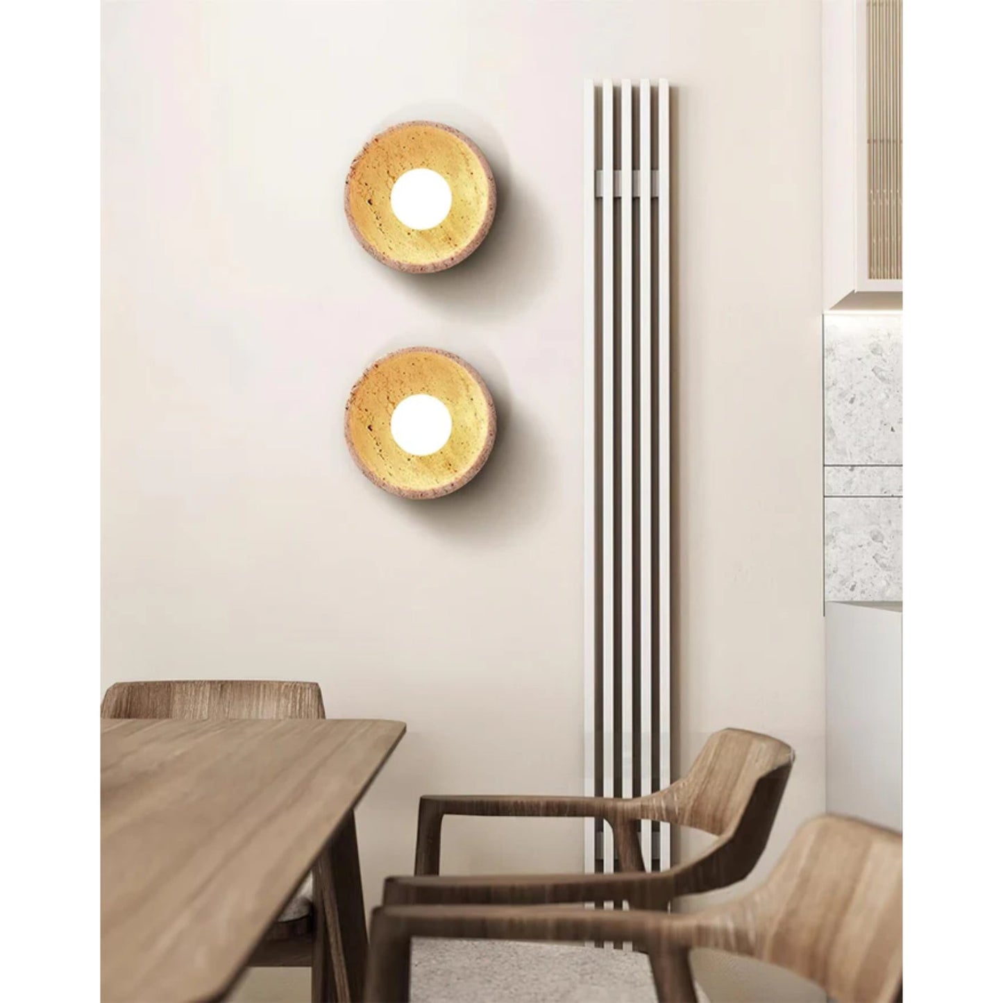 Elegant Travertine Wall Sconce Lighting with White Glass Globe - Modern Rustic Wall Lamp for Living Room, Bedroom, and Hallway
