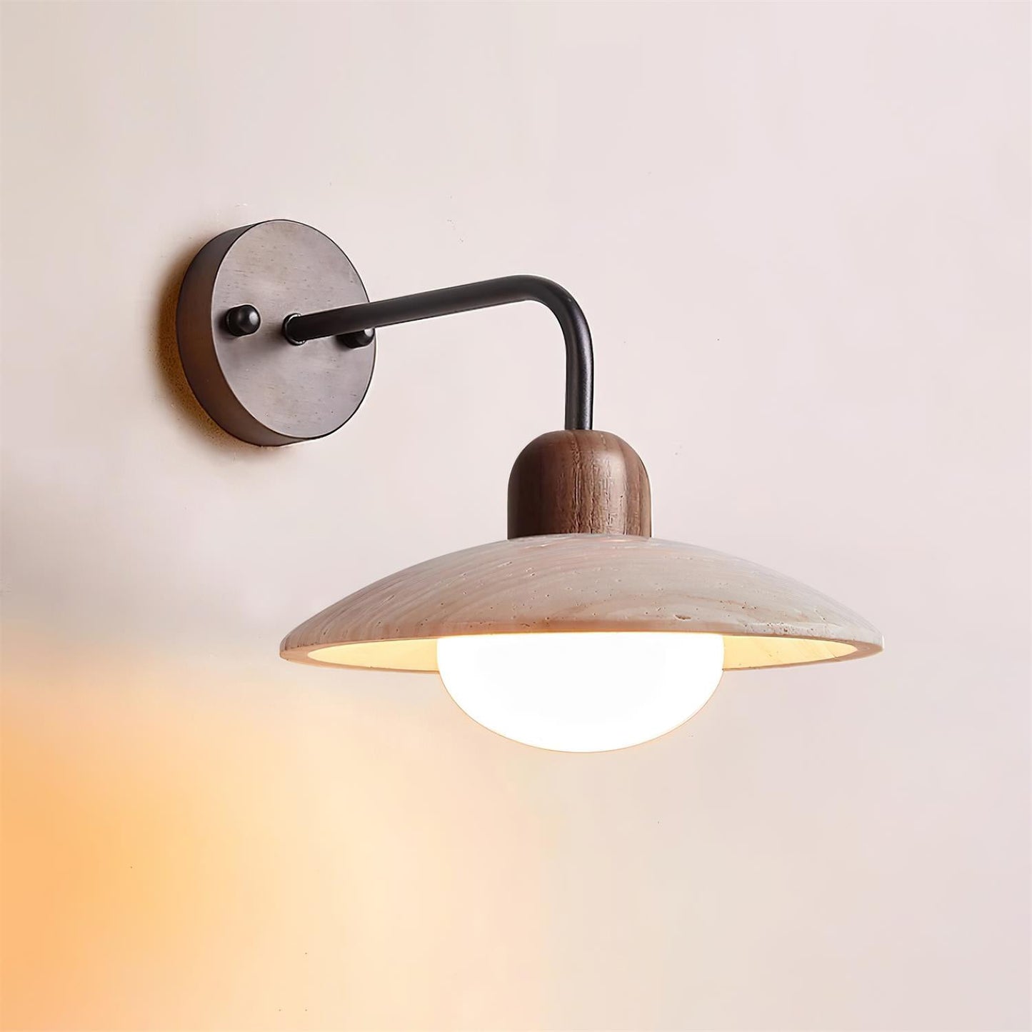 Travertine Wall Lamp with Round Shade | Elegant Lighting for Scandinavian Interiors