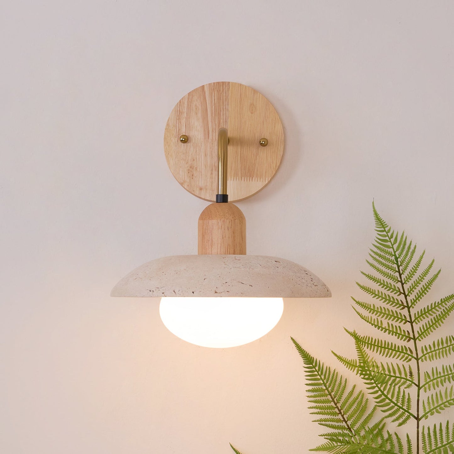 Travertine Wall Lamp with Round Shade | Elegant Lighting for Scandinavian Interiors
