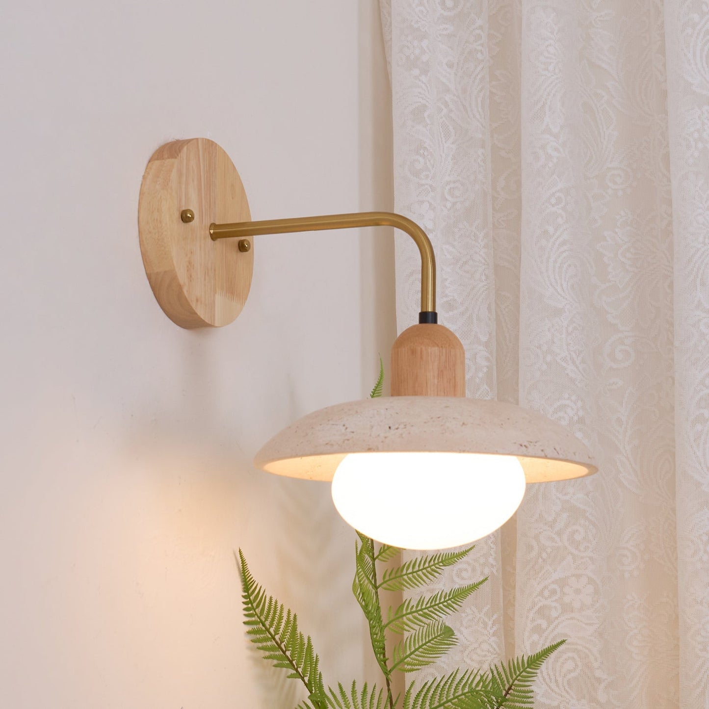 Travertine Wall Lamp with Round Shade | Elegant Lighting for Scandinavian Interiors