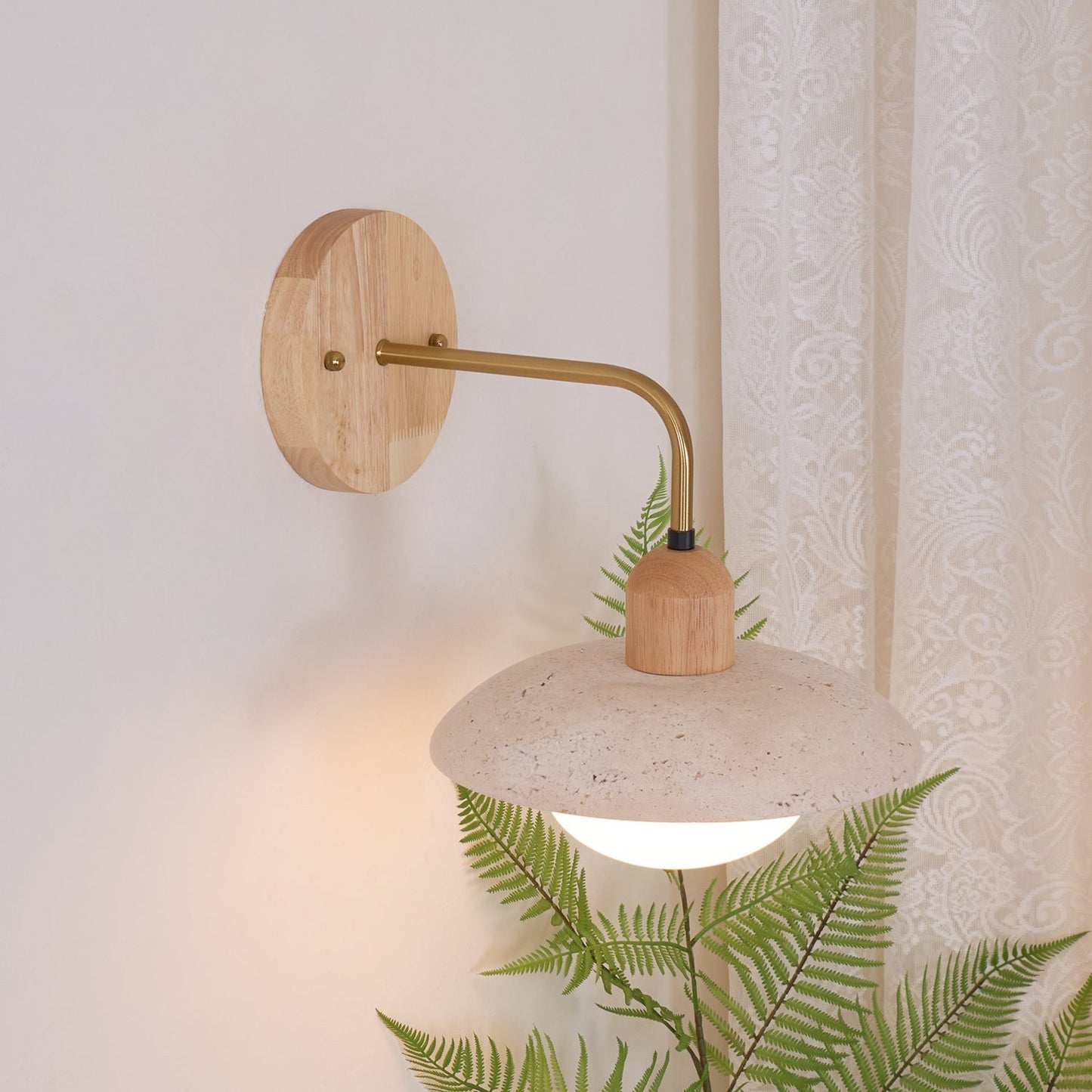 Travertine Wall Lamp with Round Shade | Elegant Lighting for Scandinavian Interiors