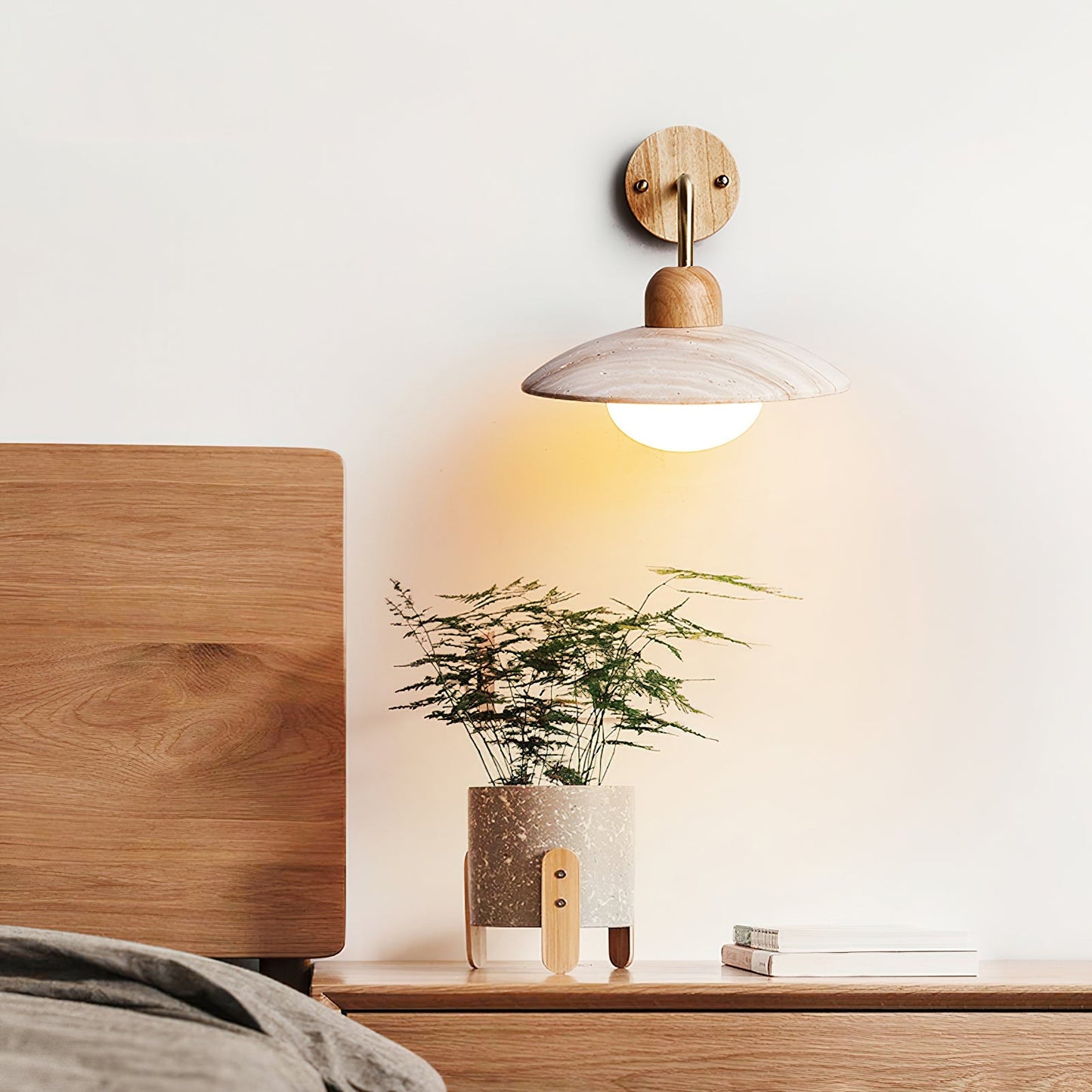 Travertine Wall Lamp with Round Shade | Elegant Lighting for Scandinavian Interiors