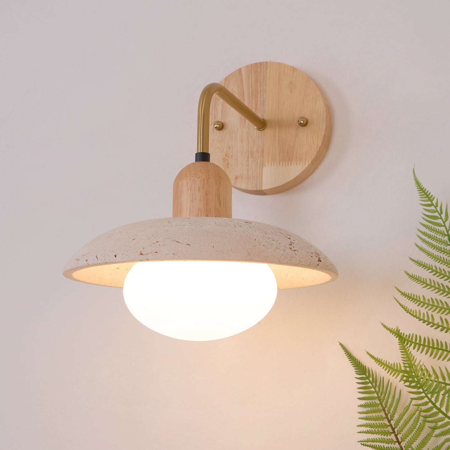 Travertine Wall Lamp with Round Shade | Elegant Lighting for Scandinavian Interiors