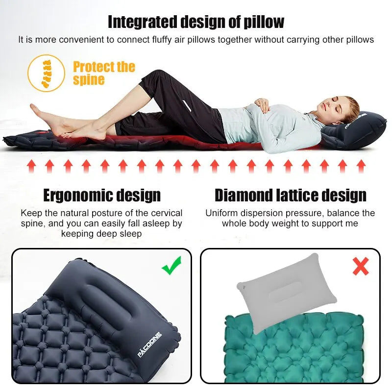 Venkovní kempovací nafukovací matrace spací podložka s polštáři ultralehká vzduchová podložka vestavěná pumpa nafukovací pumpa turistika
