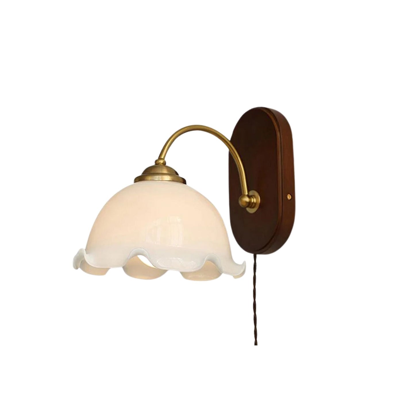 Vintage Wall Sconce Lighting with Glass Shade and Walnut Base - Warm Wall Lamp for Cozy Interiors